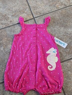 Carter's Pink Polka Dot Seahorse Baby Romper 18 mo.